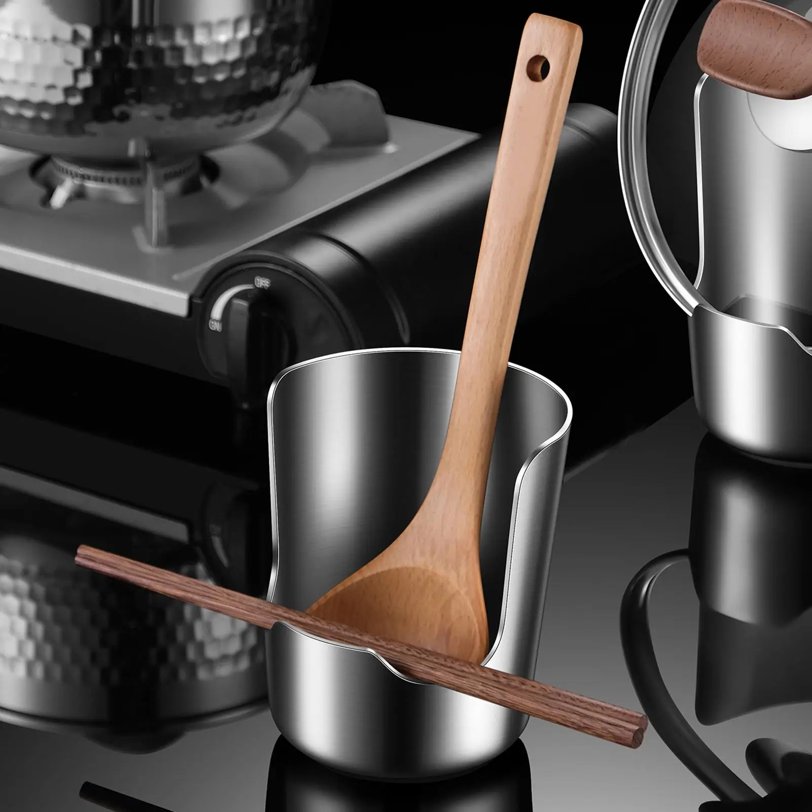 Stainless Steel Pot Lid Holder Non-slip Spacious Kitchen Tool Rack for Scraper Ladles Tongs Spatula Cabinet Oven Stove Top - view 4