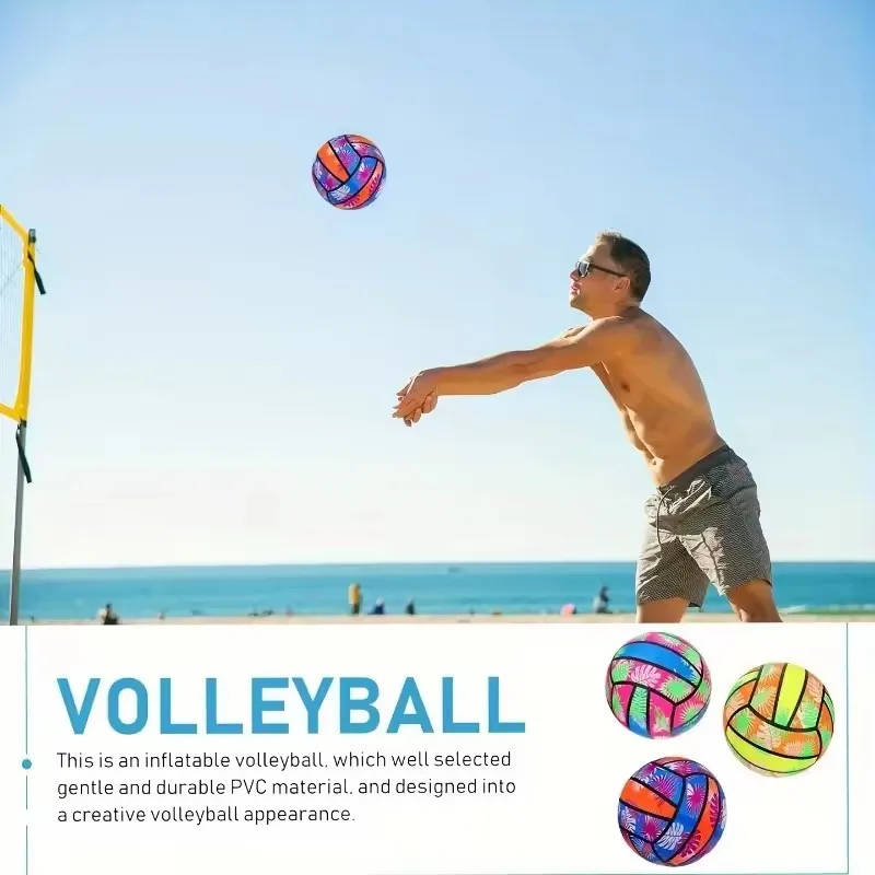 1/2/3pcs Inflatable Beach Volleyballs 4pcs - Tropical Leaf Print PVC Pool Toys Summer Outdoor Sports Gear for Adults & Kids
