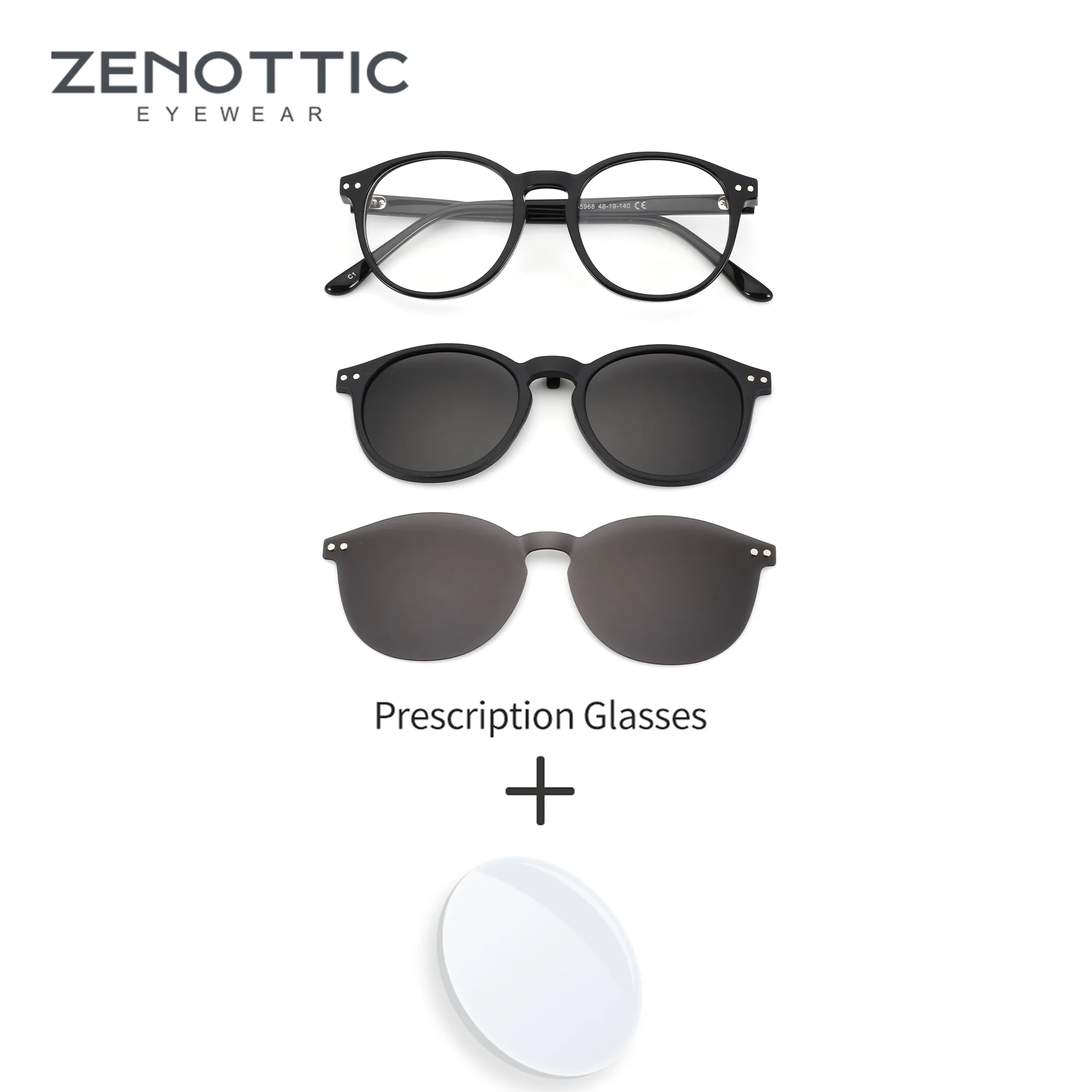 

ZENOTTIC XXS Stylish Round Acetate Prescription Glasses for Men Easy Attach Magnetic UV400 Sun Clip