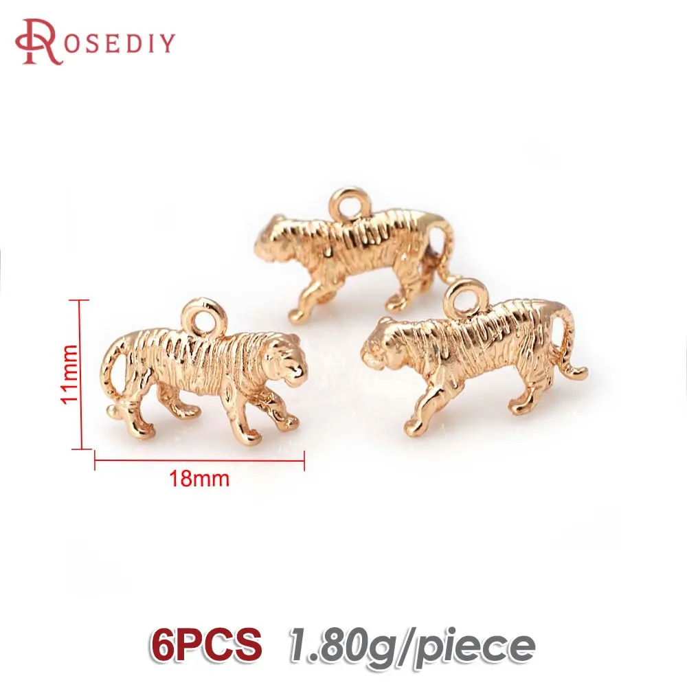 6PCS 11x18MM High Quality 18K Gold Color Brass Tiger Charms Pendants Diy Jewelry Making Supplies Necklace Findings Accessories