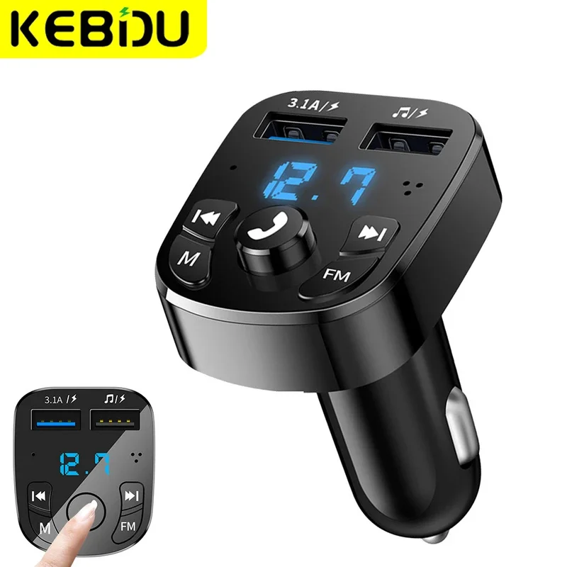 Bluetooth 5.0 FM transmitter car kit handfree dual USB car charger 3.1A support TF card U disk aux MP3 modulator music player