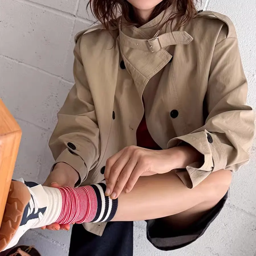 

Женская двубортная одежда с воротником-стойкой большого размера, осень-зима, универсальная простая рабочая одежда, топ Long Sve