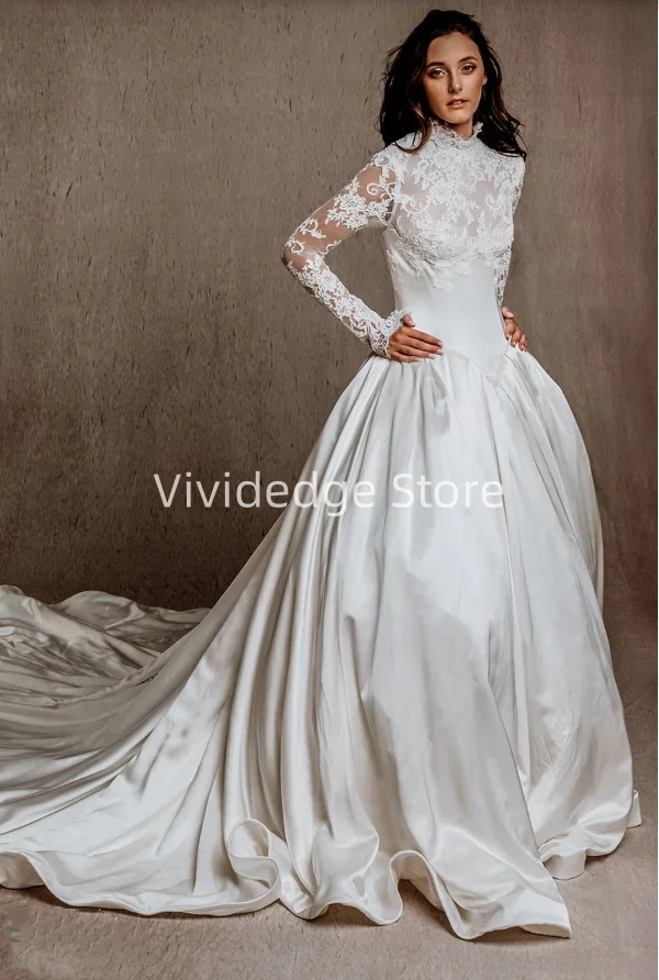 

Sexy White Women's Wedding Dresses Trailing Bridal Gowns Satin Lace Appliques Wedding vestidos de boda para fiestas