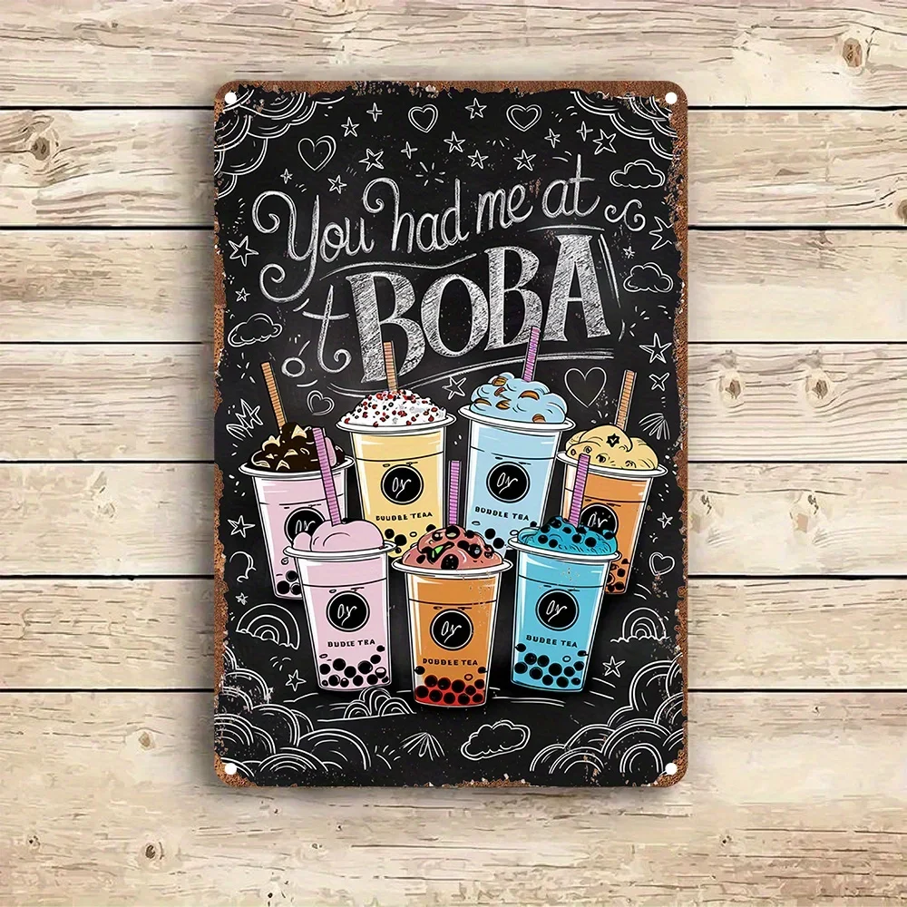 Boba Tea Metal Sign, Aluminum Wall Art for Home, Bedroom, Restaurant, Bar, Cafe, School, Library, Door, Garage Decor