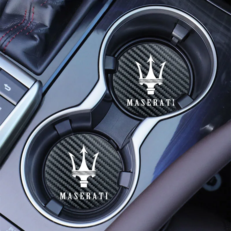 2Pcs Car Waterproof Coaster Non Slip Water Cup Pad Mat For Maserati Levante Ghibli MC20 Grecale Quattroporte GranTurismo Coupe