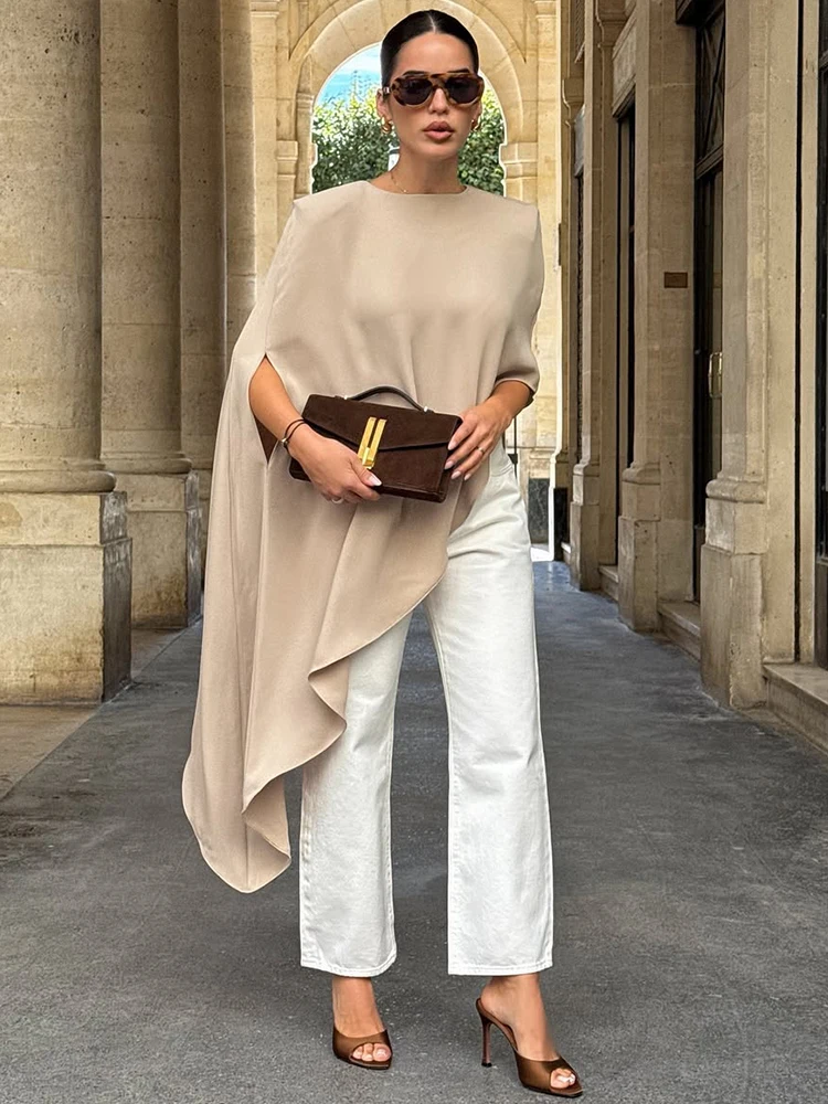 Trendix White Asymmetrical Cover Up For Women Fashion Ruffle Hem Loose Short Sleeve Shirts Casual Elegant Commuting Pullover Top