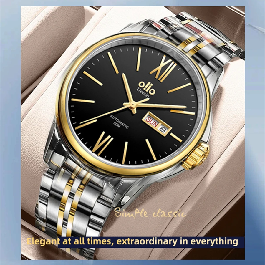 Deesio relógio mecânico masculino com vento automático, movimento japonês, 42mm, cristal de safira, 50m, à prova d'água, automático, caixa de aço inoxidável, presente