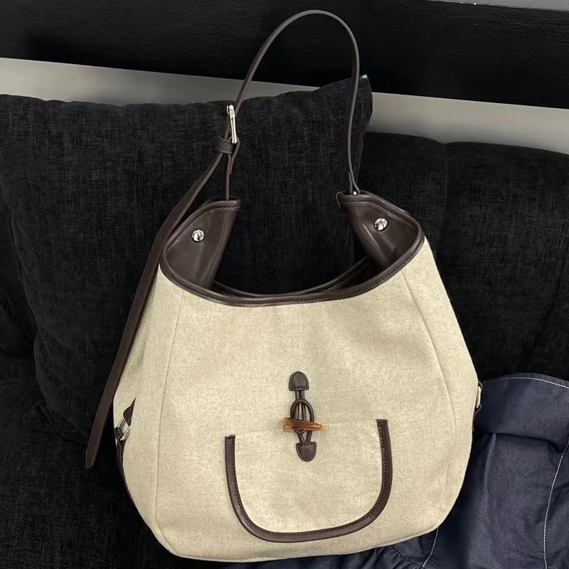 

Korean Casual Canvas Tote Bags For Women Luxury Designer Handbag And Purse 2025 New In Imitation Ox Horn Large Capacity Shoulder