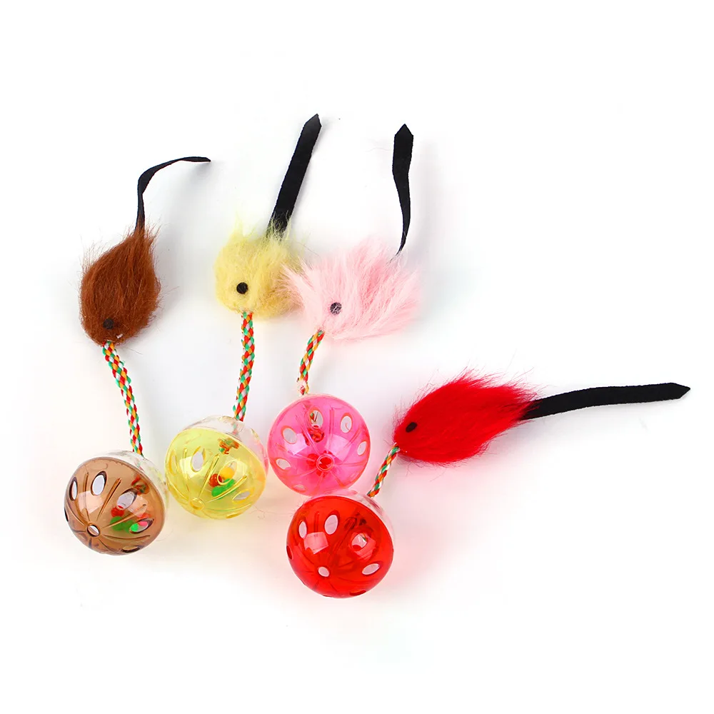 Pet Cat Toy Chrysanthemum Bell Ball Three Color Ribbon Bell Ball Solid Color Mouse Cat Toy