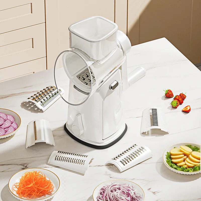 Hand Crank Drum Vegetable Cutter, Multifunctional Grater & Slicer for Potatoes, Radishes & Carrots