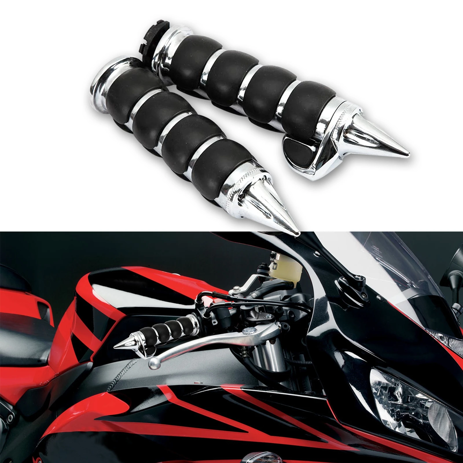 

1inch Motorcycle Hand Grips Chome & Black Motorcycle Handlebar Motor Handle Bars Handle Grips