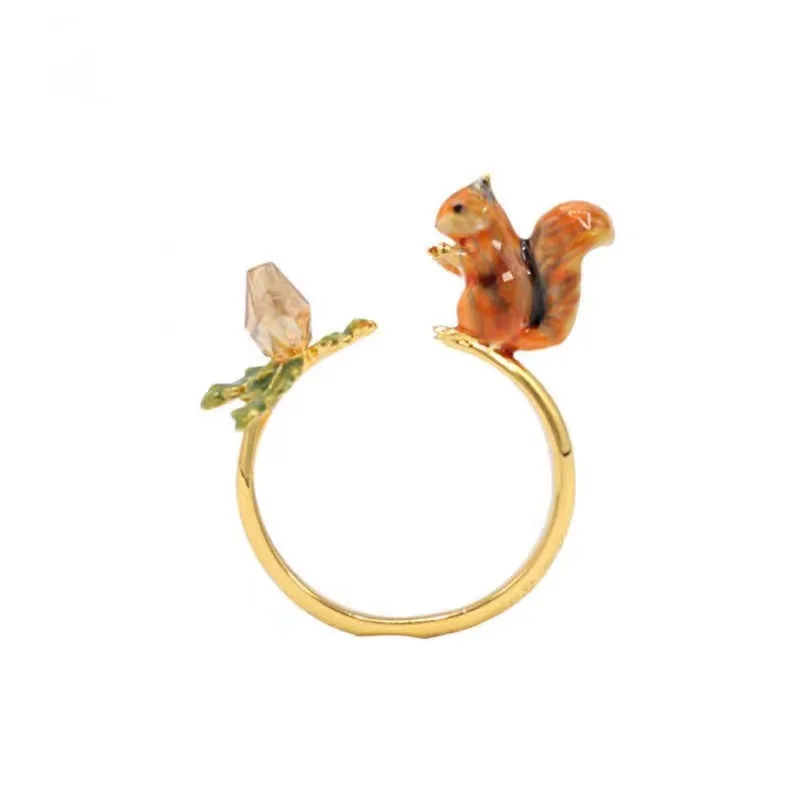 

Fashion Trendy Bohemia Style Cute Squirrel Adjustable Ring, Cute Animal Handdraw Coloured Glaze Glass Adjustable Ring for Women