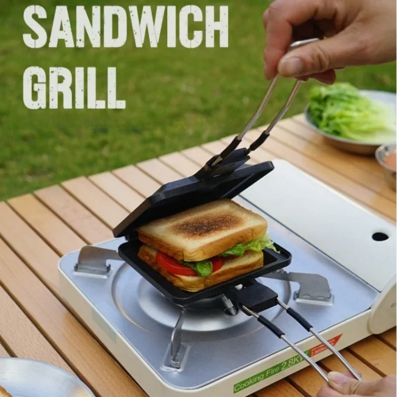 New Portable Folding Sandwich Pan Multifunctional Outdoor Home Breakfast Nonstick Frying Pan Cookware Picnic Bread Pan