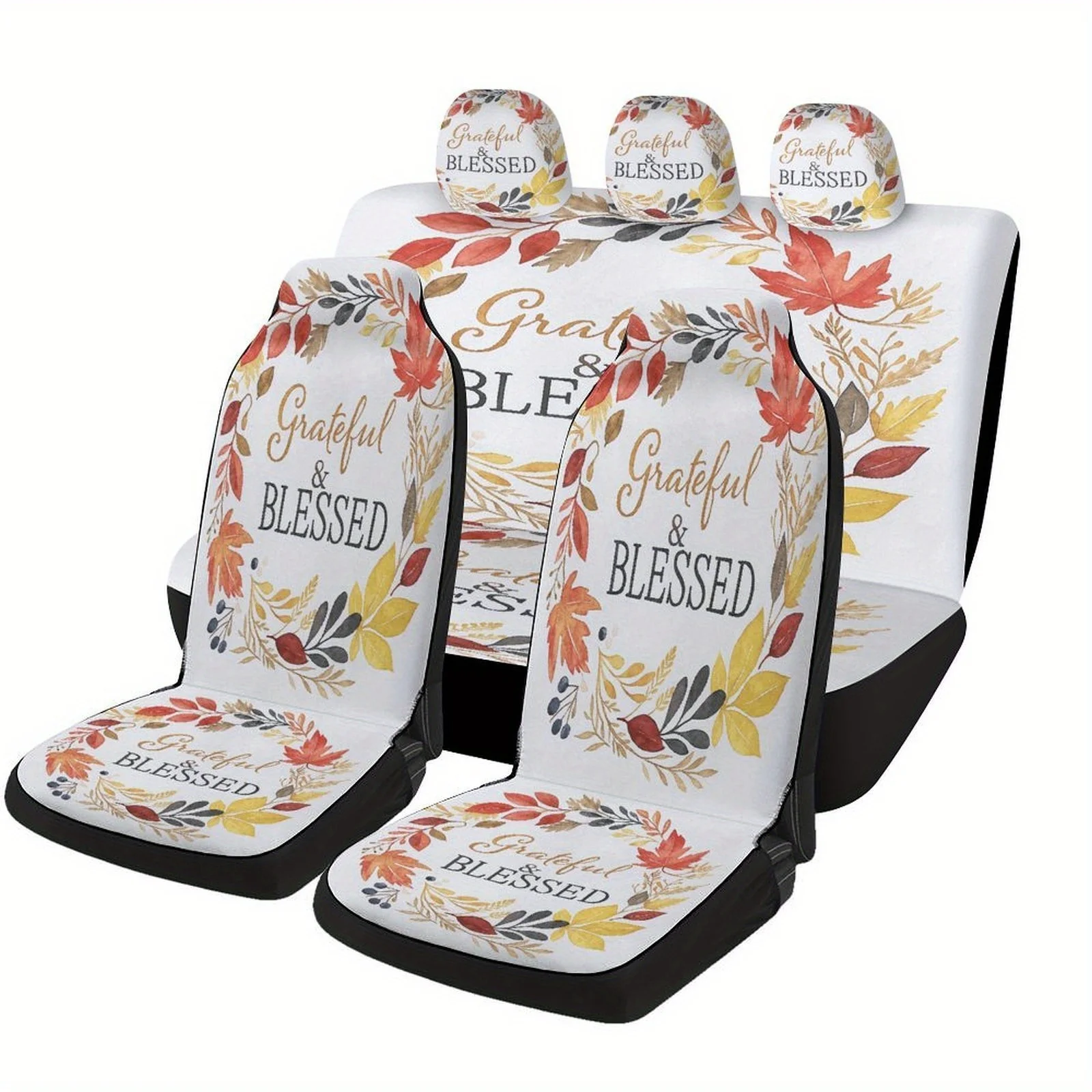 Autumn Leaves Blessing Designed Car Seat Cover Set For Most Cars, High-quality Comfortable Car Seat Protector Covers Full Set,