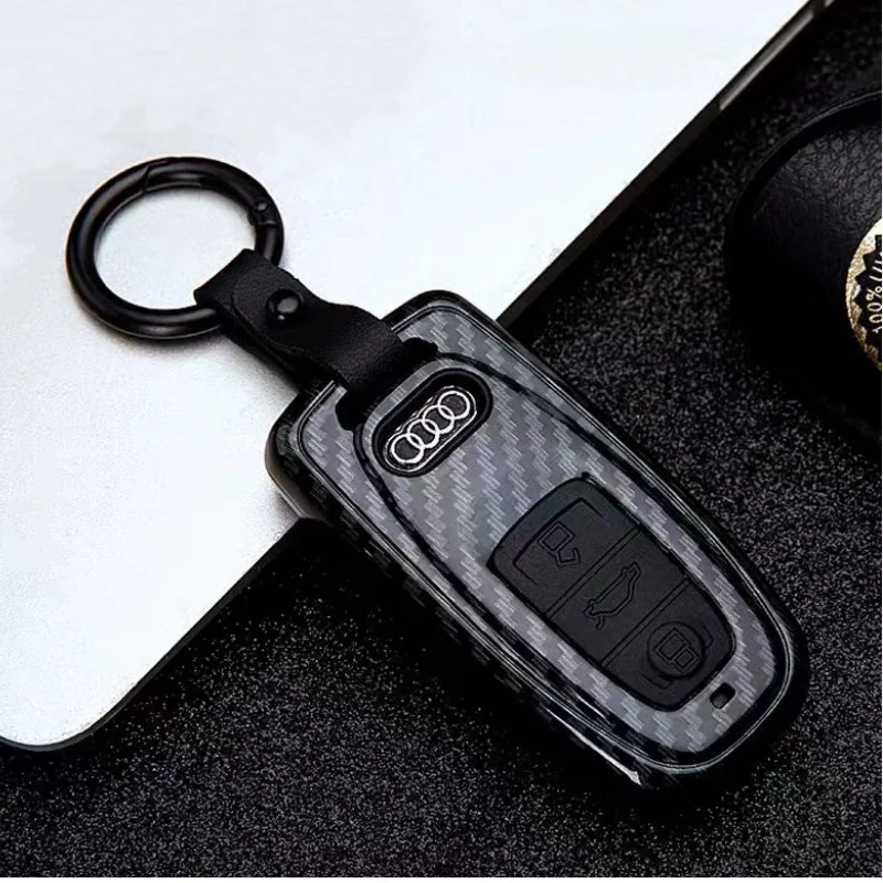 Car Key Cover Case Protector For Audi A3 A4 A5 C5 C6 8L 8P B6 B7 B8 C6 RS3 Q3 Q7 TT 8L 8V S3 keychain ABS Carbon fiber Silicone