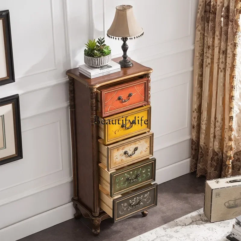 

American-style European-style villa solid wood painted porch small drawer chest small apartment