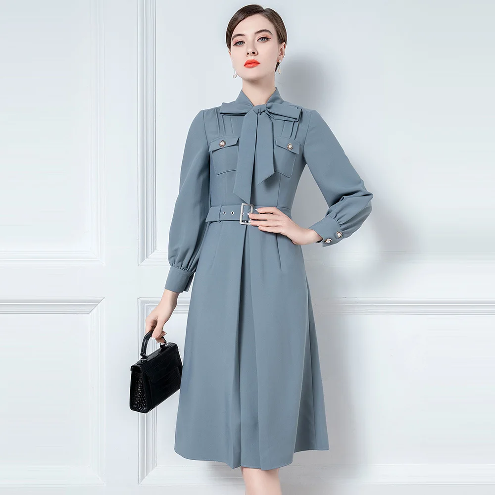 High End Luxury Lady Dress Women's Autumn Dress New Retro Lantern Sleeves