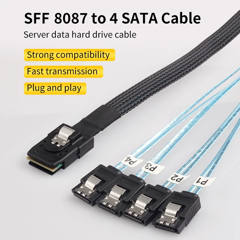 YYTCG SATA cable Mini SFF 8087 to 4SATA Hard Drive Data Cable SFF8087 36PIN to 4 SATA 7PIN 0.5m 1m