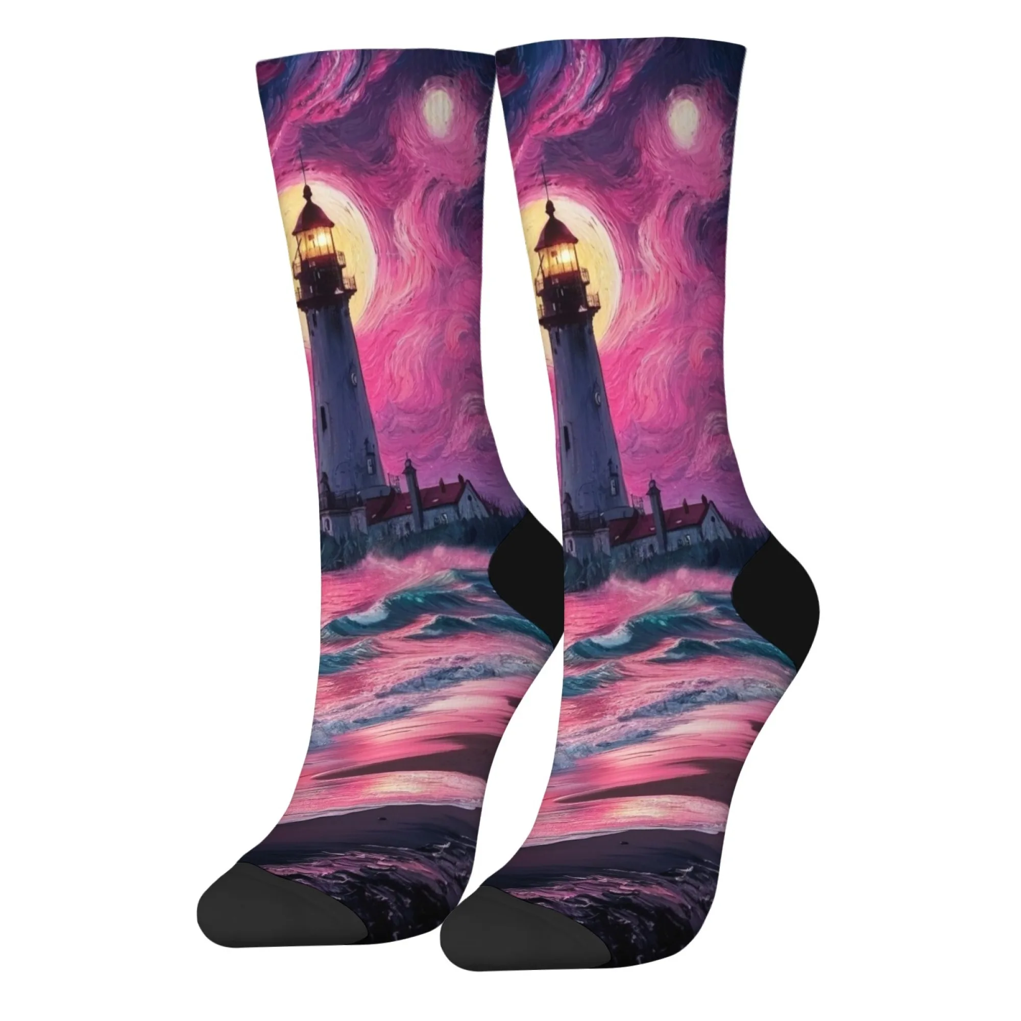 Calzini da uomo stile Van Gogh Art Lighthouse Calzini sportivi casual alla moda retrò Comodi calzini divertenti novità antiscivolo e traspiranti