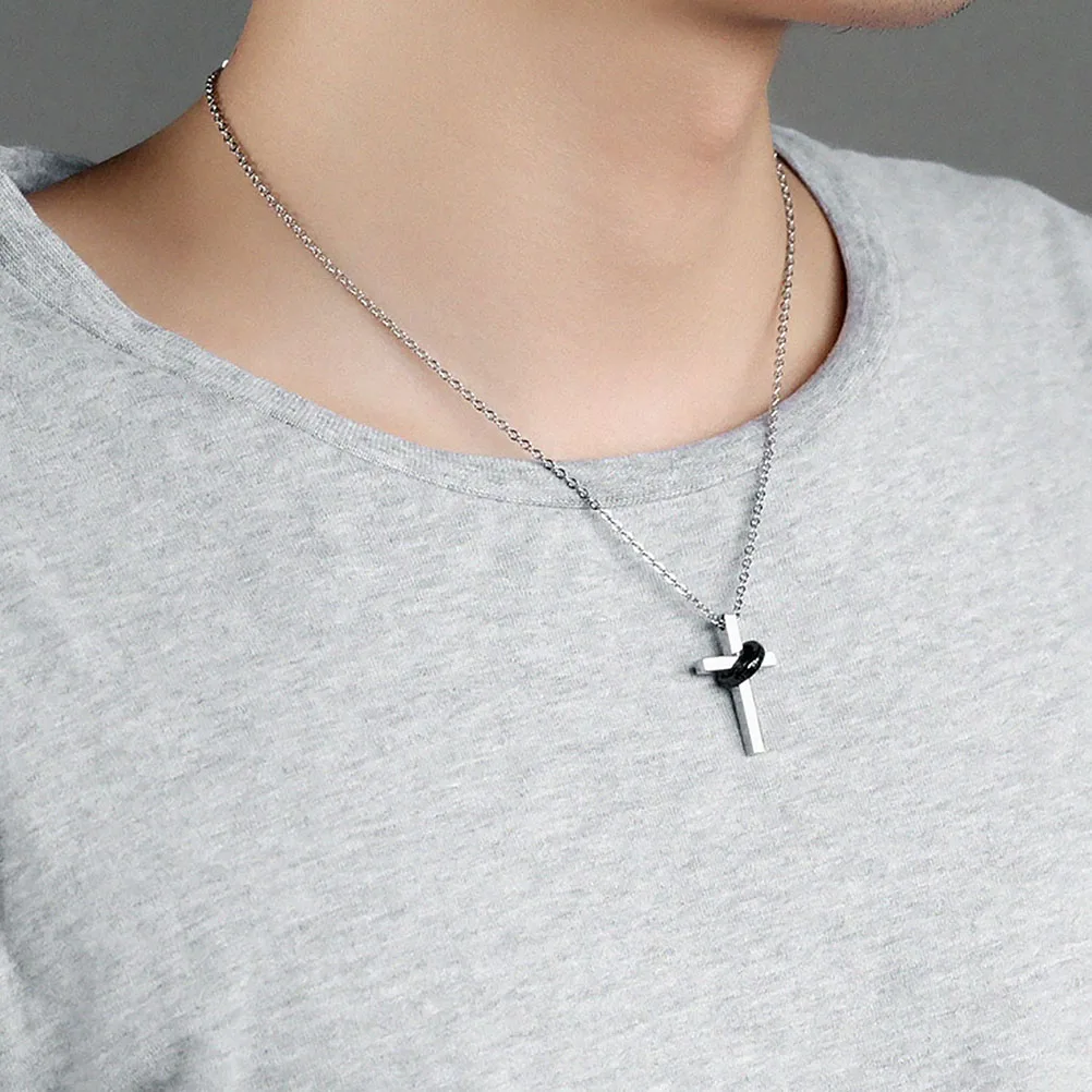

2pcs Couple Necklace Cross Pendant Adjustable Chain Valentine Gift Synthetic Zircon For Men Women Lovers Neck Chain Elegant
