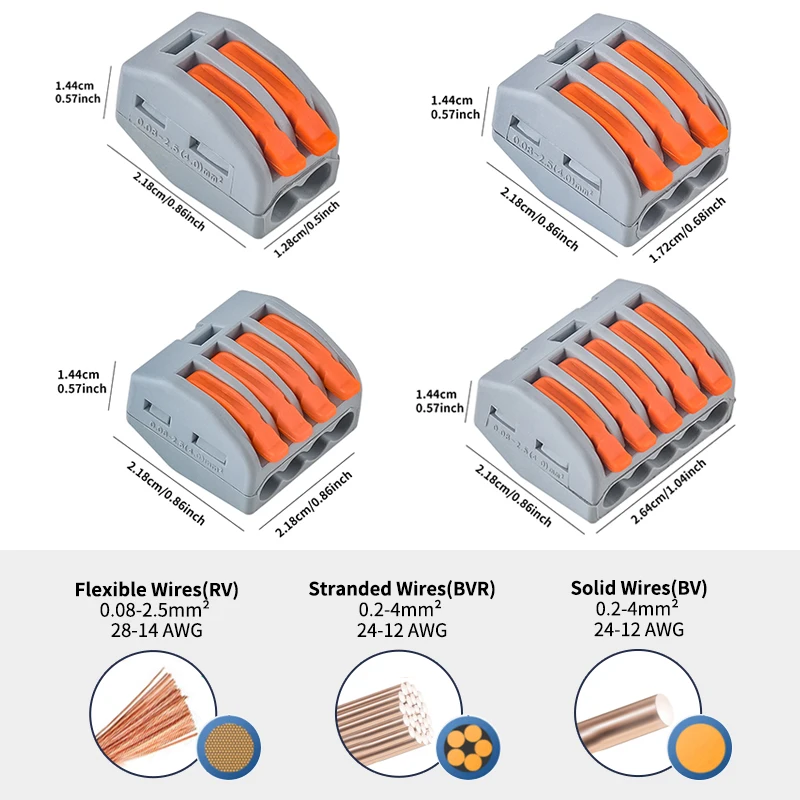 JINH 30/100 Universal Compact Wire Connectors Quick Connect CM41 Terminals Mini Spring Cage Push In Connectors for Home Wiring