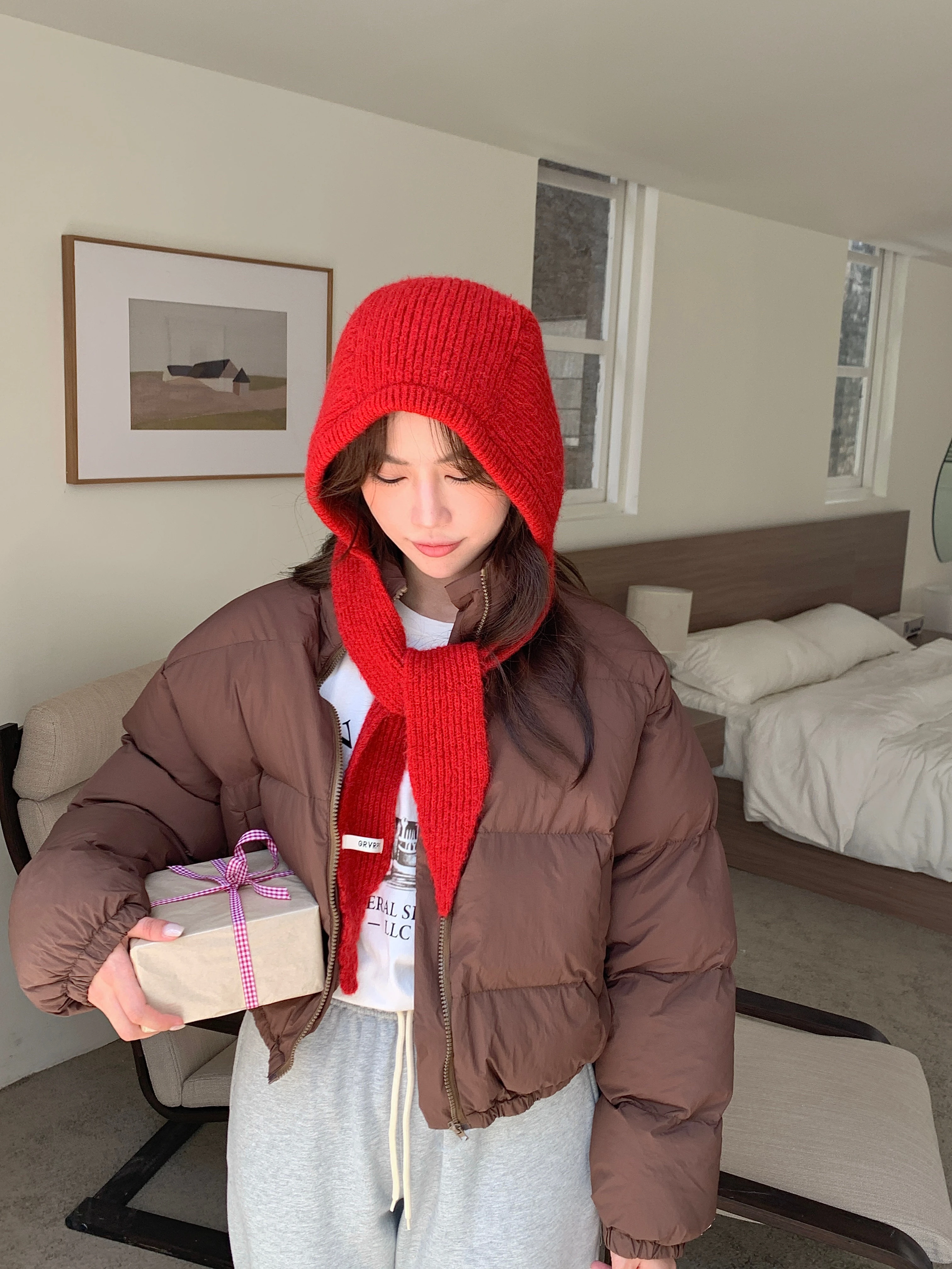 Warm Wool Balaclava Hat Scarf Integrated Female Winter Earflaps