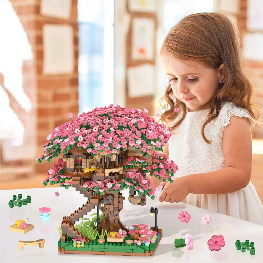 DIY桜の木ビルディングブロックキット微粒子ギフト桜の木の家モデルセット桜盆栽ビルディングセット