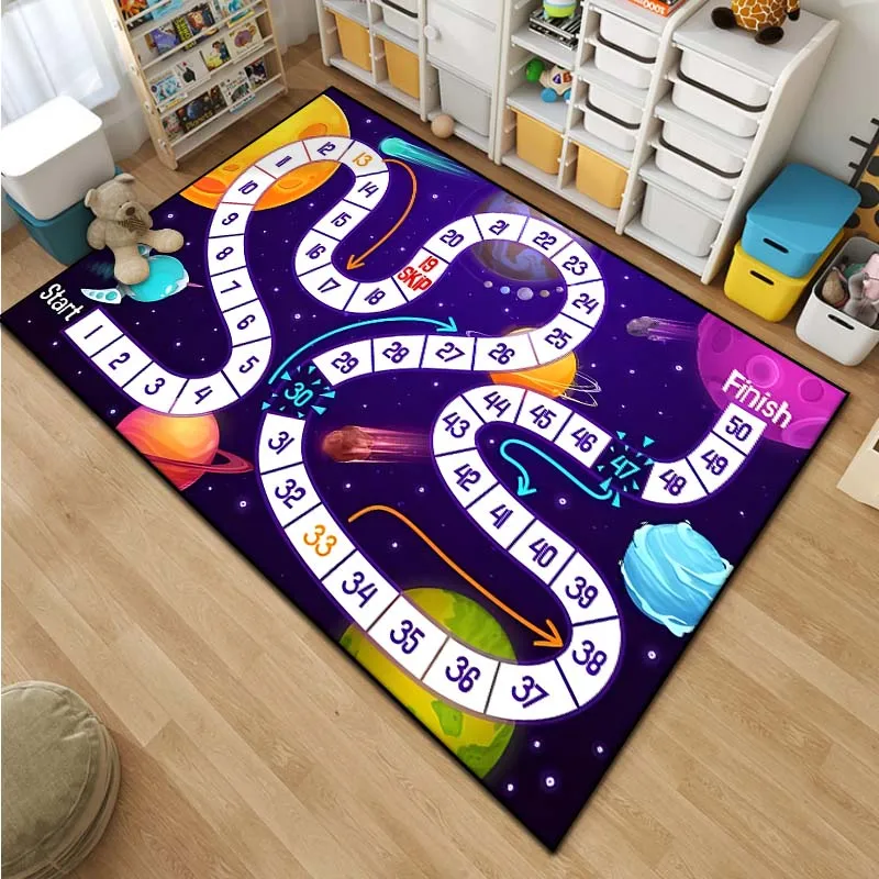 Cartoon Snake and Ladder Board Game Pattern Living Room Bedroom Carpet Bedside Bathroom Floor Mat 15 Sizes Kid\'s Room Play Mats