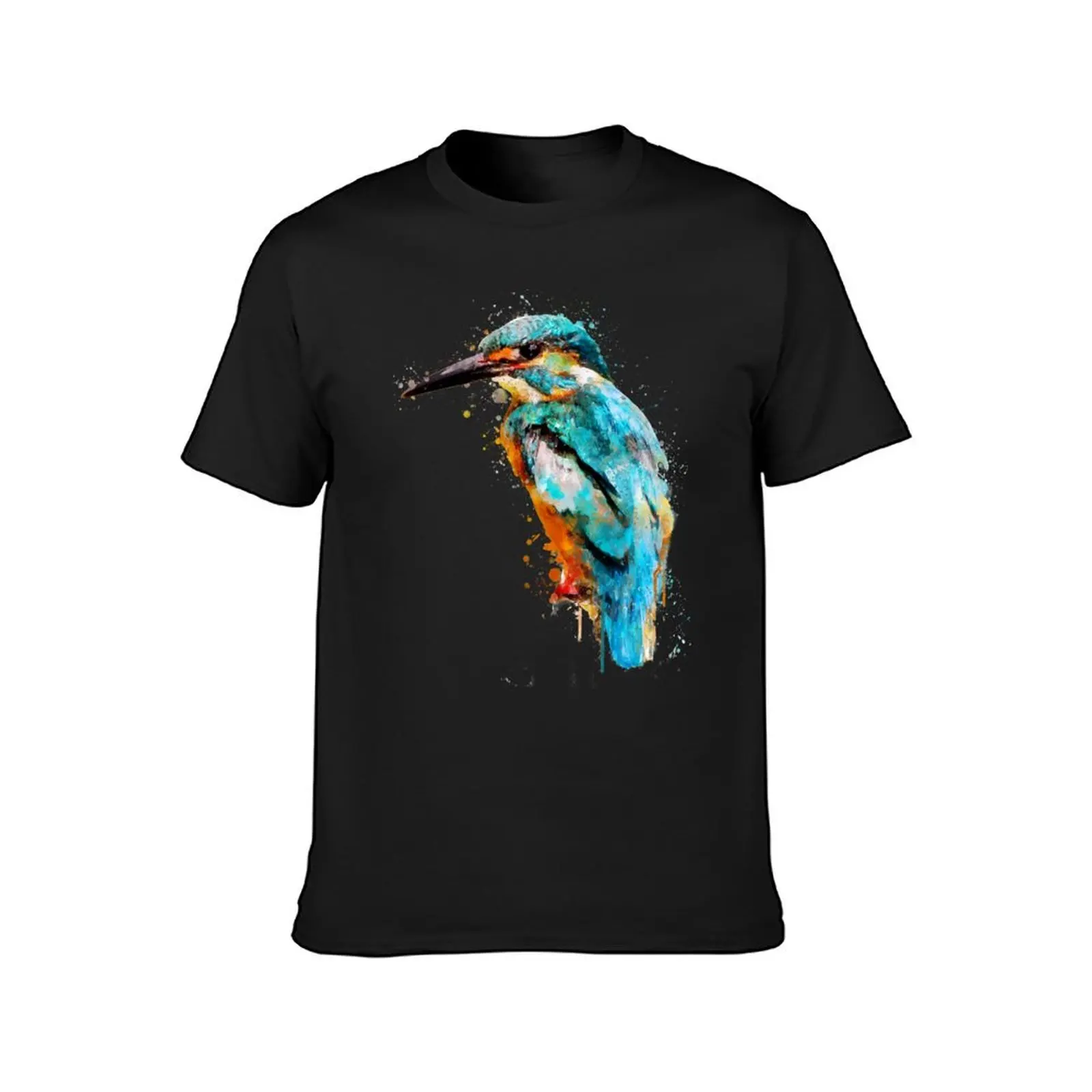 Dramabite Watercolor kingfisher T-Shirt boys whites hippie clothes mens funny t shirts