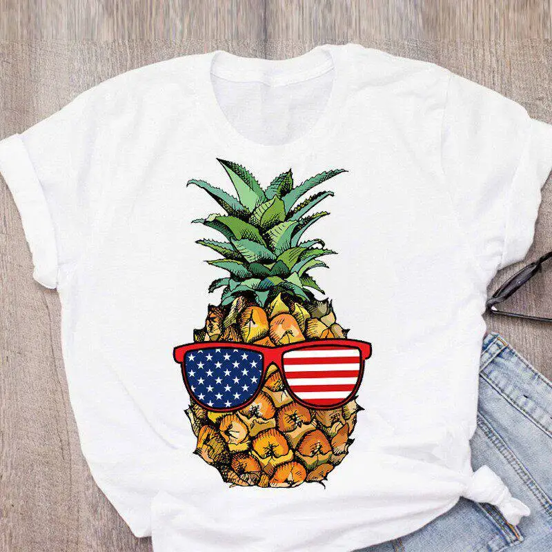 2026 Summer New Fruit Pineapple Printed Casual Versatile Printed Short Sleeve Women's Top Comfortable Parent Child T-shirt