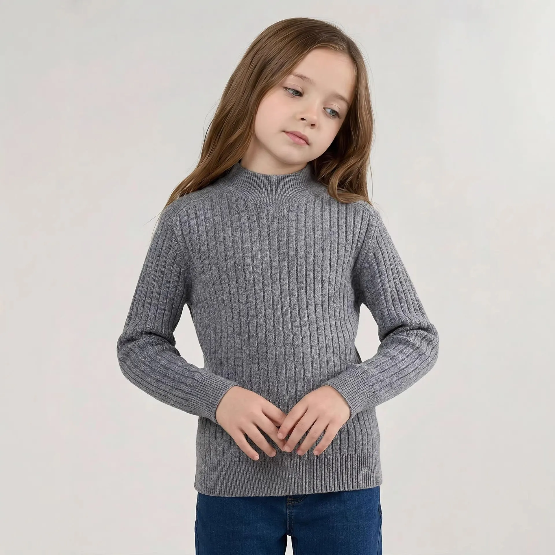 Toddler Kid Ribbed Sweater for Boy Girl Solid Knit Pullover Top Autumn Winter Warm Long Sleeve Basic Children Knitwear