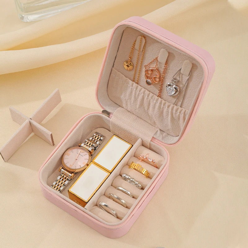 Portable Mini Jewelry Storage Box Travel Organizer Jewelry Case Leather Storage Earrings Necklace Ring Jewelry Organizer Display