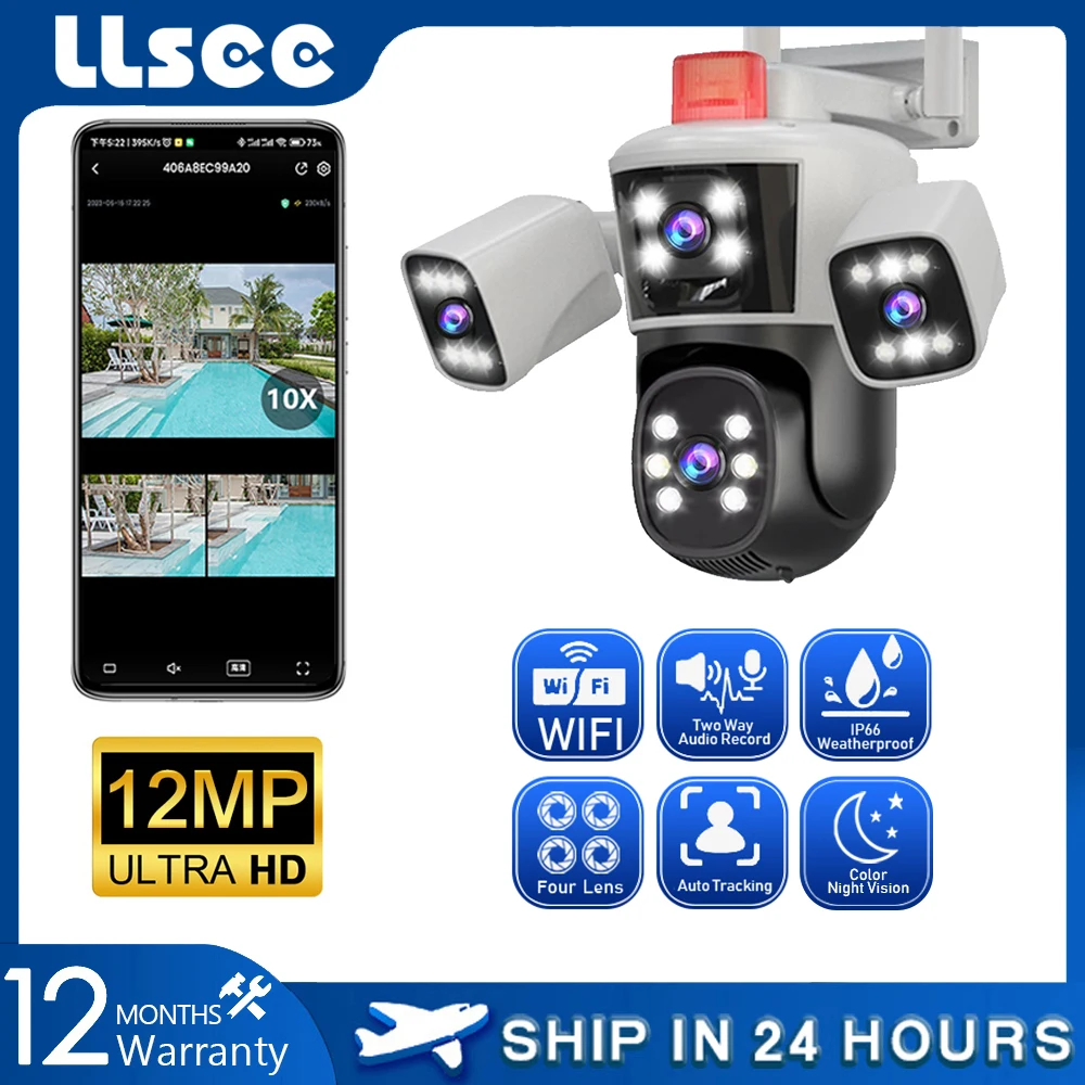 llsee camera de rede ao ar livre a prova dagua cctv telefone wi fi ip protecao inteligente ipc36012mp zoom 10x 6k3 lights ptz 01