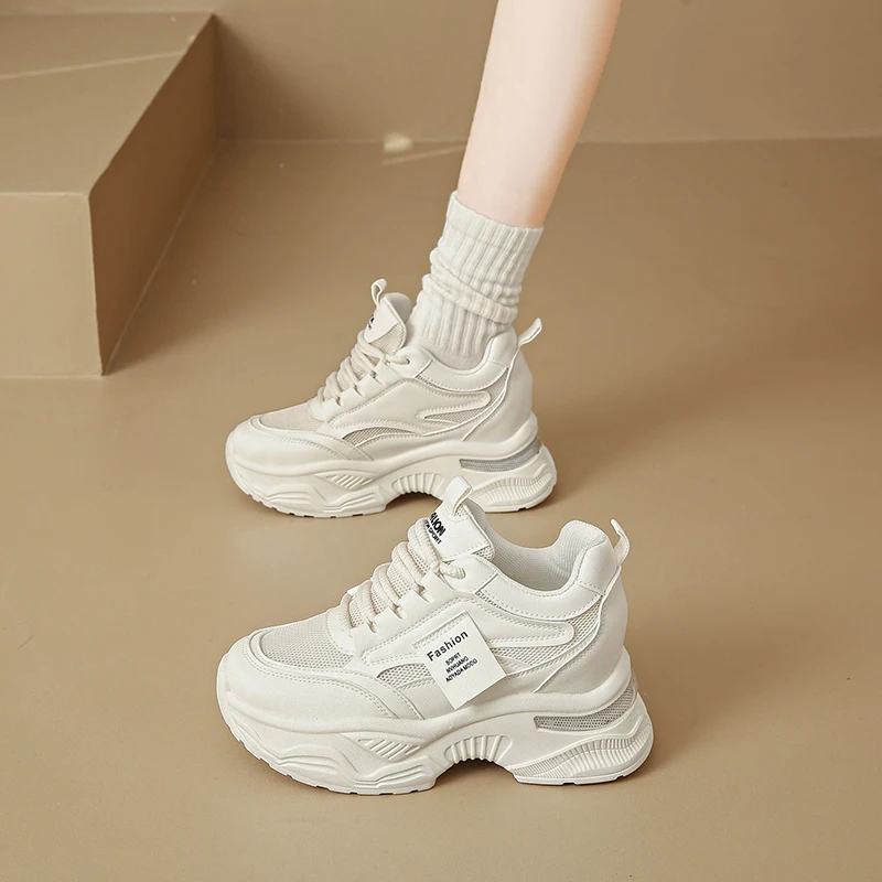 

CRLAYDK массивные женские кроссовки средней высоты на танкетке с воздушной подушкой, повседневные кроссовки на платформе для тенниса и ходьбы с сеткой