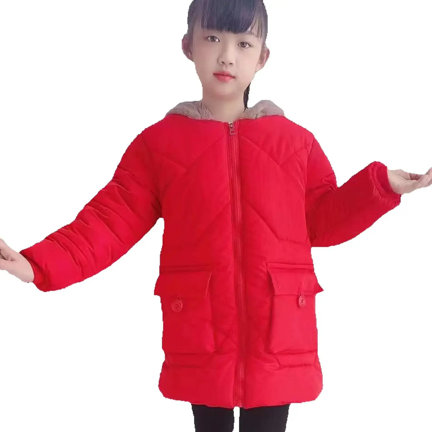 Girls Puffer Jacket with Faux Fur Ear Hood,Plush Children's Down Cotton Coat,Kids Warm Winter Outerwear,Thick Windproof Parka