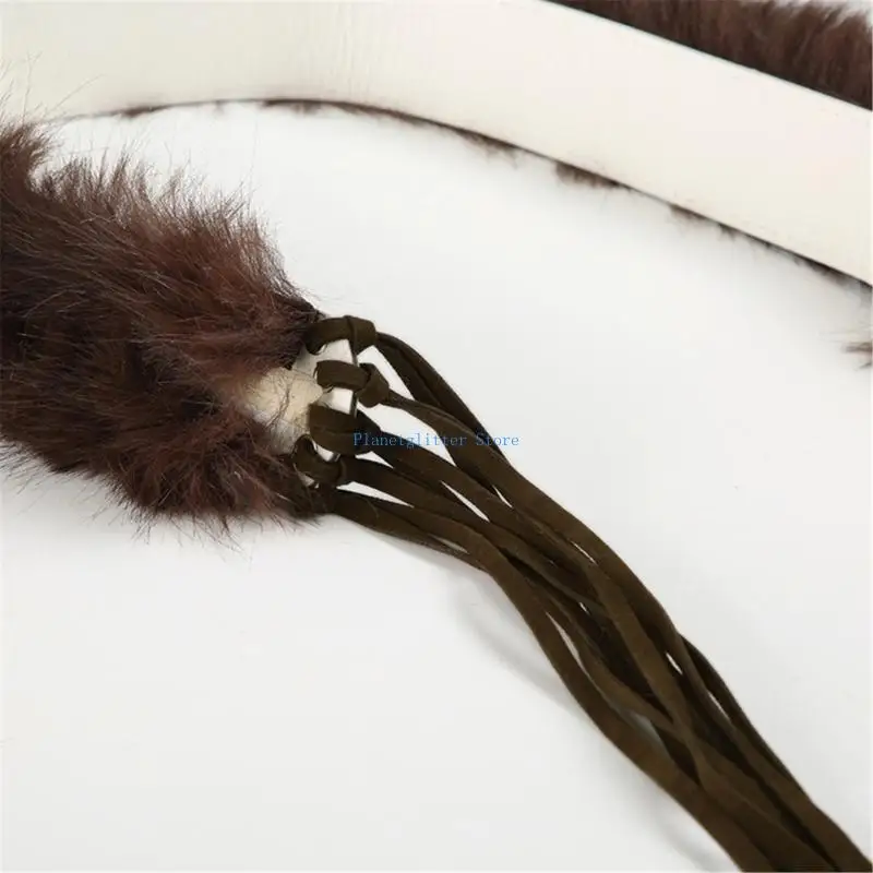 

652B Adjustable PU Leather Belt Unique Furry Strap Tied Designing Waistband Chain