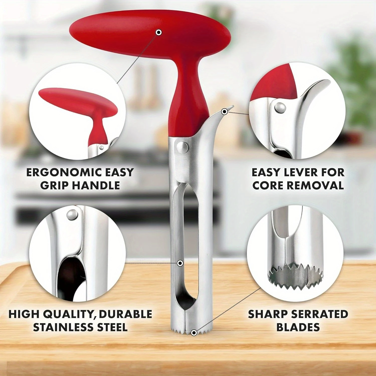 Easy-To-Use Stainless Steel  Corer - Ultra Sharp, Serrated Blades For Perfect Cores, Durable & Easy To Clean - Ideal For Baking 