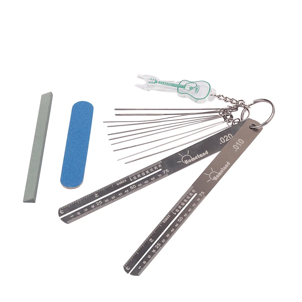 

Luthier Tool Set Guitar Bridge Pin Puller Nut Slotting File Steel Measure Plate Bendable Protector Shims Repair