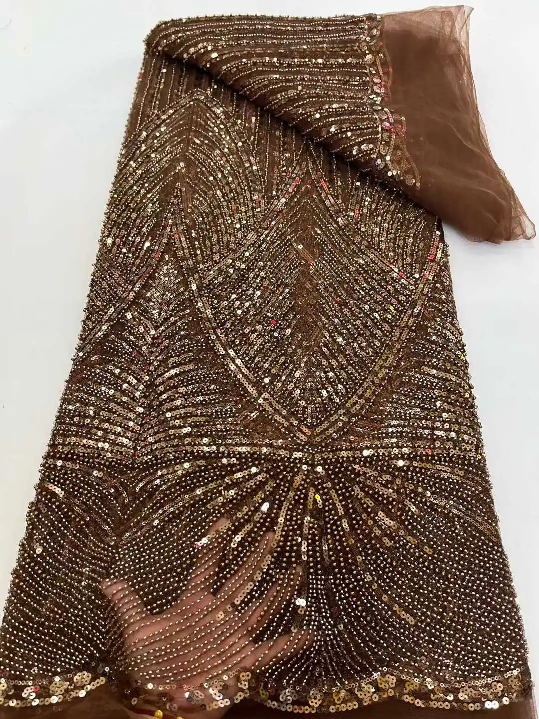 

Luxury French Handmade Tulle Beaded Lace Fabric African Nigerian Sequin Lace Fabric for Wedding Dress Sewing Material