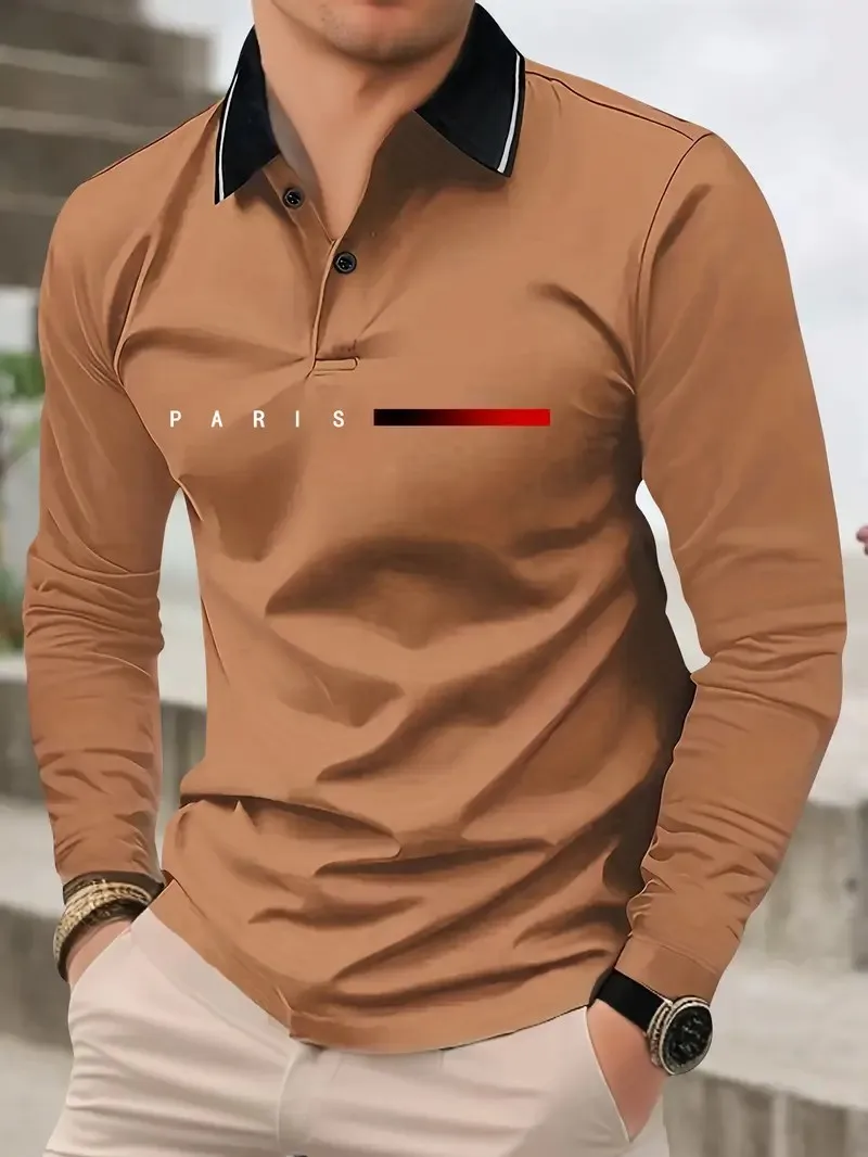 Das Neue Herren-Langarm-POLO-Shirt für Frühling und Herbst 2025 mit Street-Fashion-Design und Komfort durch 3D-Buchstabendruck – Detail 8