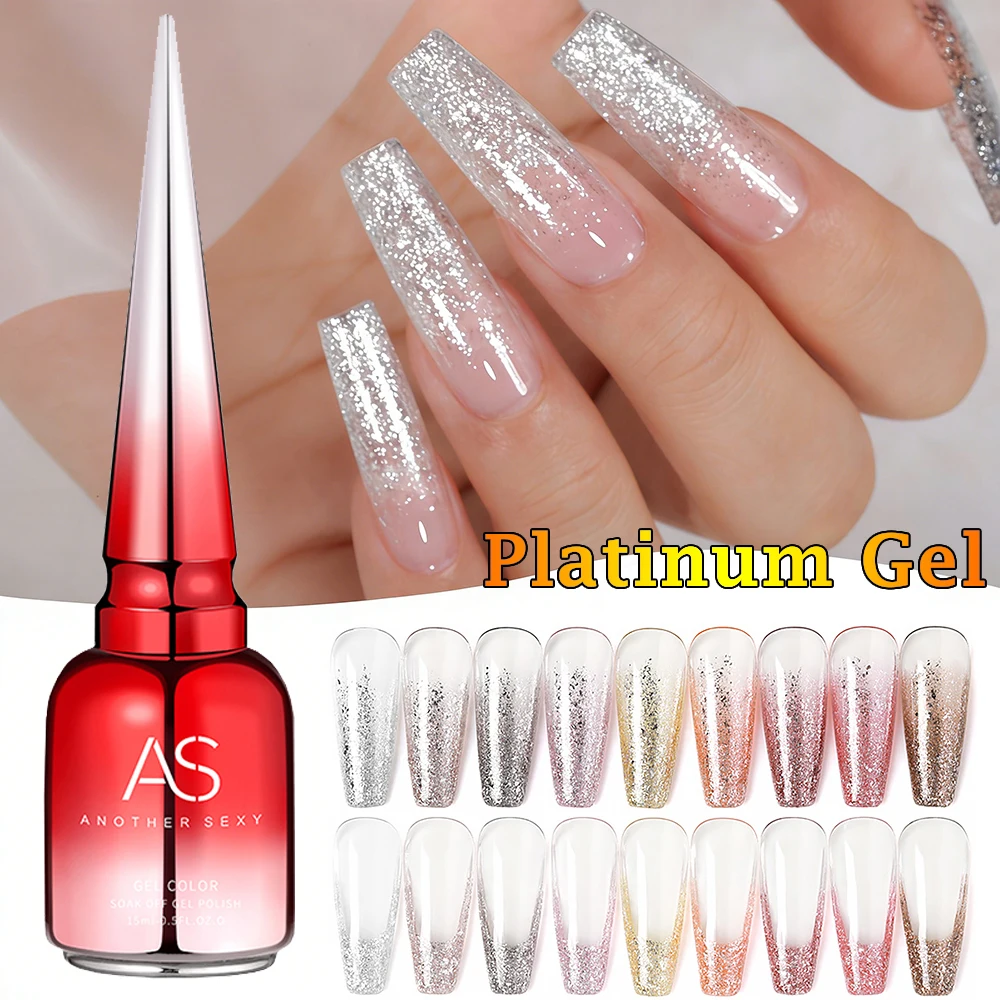 AS 15ml Sparkle Platinum Gel esmalte de uñas brillante rosa oro plata brillo pintura Gel dibujo semipermanente Tpo libre barniz