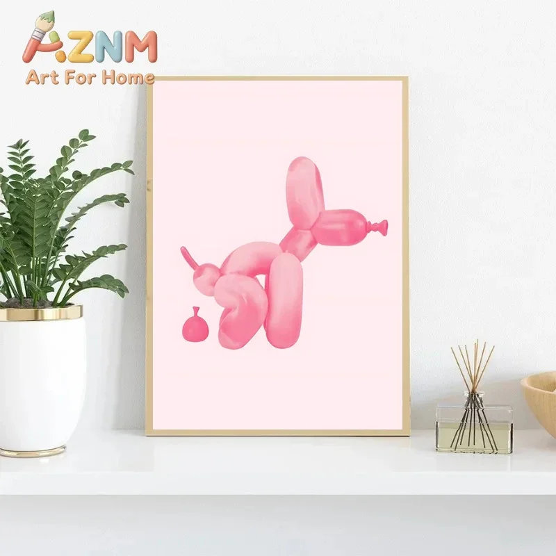 Pink Balloon Dog Posters and Prints Canvas Painting Modern Funny Wall Art Picture for Preppy Bedroom Teens Dorm Room Decor Gift