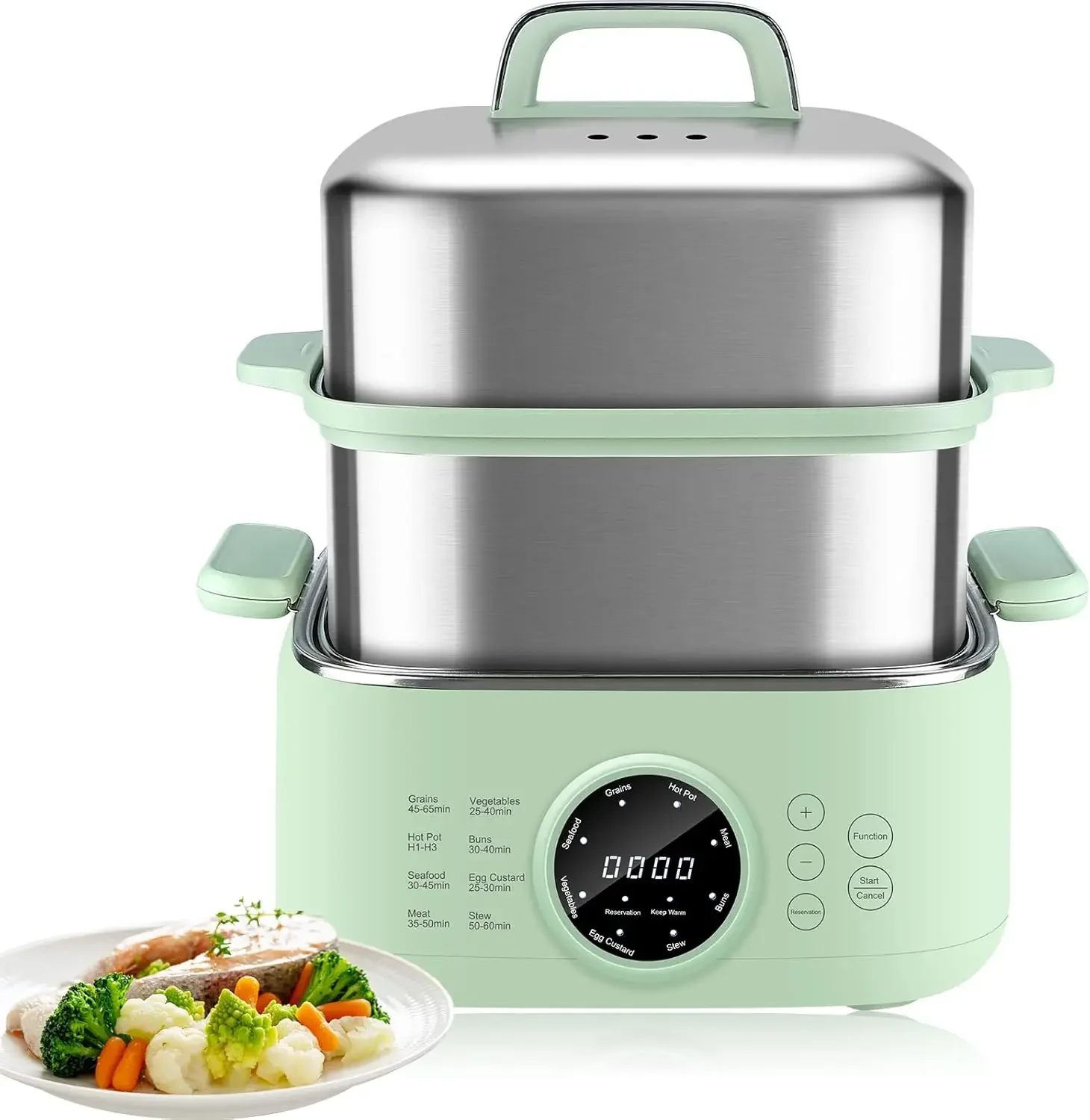 Electric Food Steamer, 9.3L 2-Tier Digital Steamers for Cooking with 24H Booking & 6H Auto Warming, 8 Modes Fast Heating Vegetab