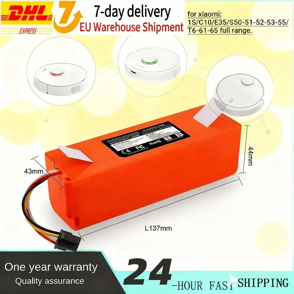 Batterie de remplacement pour Xiaomi Roborock, robot aspirateur, S50,S51, S60, S65, S50, S55, S5 MAX, pièces S6, 14.4V, 12800mAh
