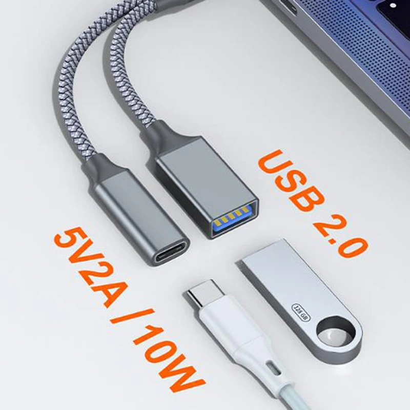 USB C OTG 케이블 전화 어댑터, 2in 1 C타입 수-USB C 암 충전 포트, USB 암 스플리터 어댑터 포함