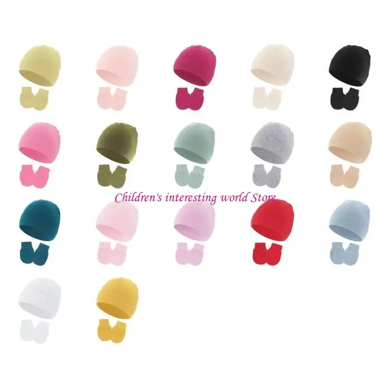 

Anti-scratch Gloves with Hat Newborns Bonnet Soft and Breathable for Baby 425F