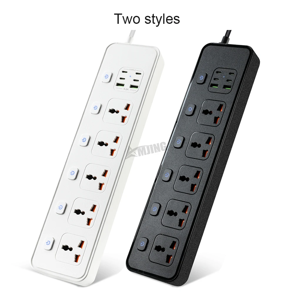 

Universal 5 Ac Outlets Power Strip UK Plug 2M Extension Cord 6 USB Port Independent Switch Power Socket Network Filter Adapter