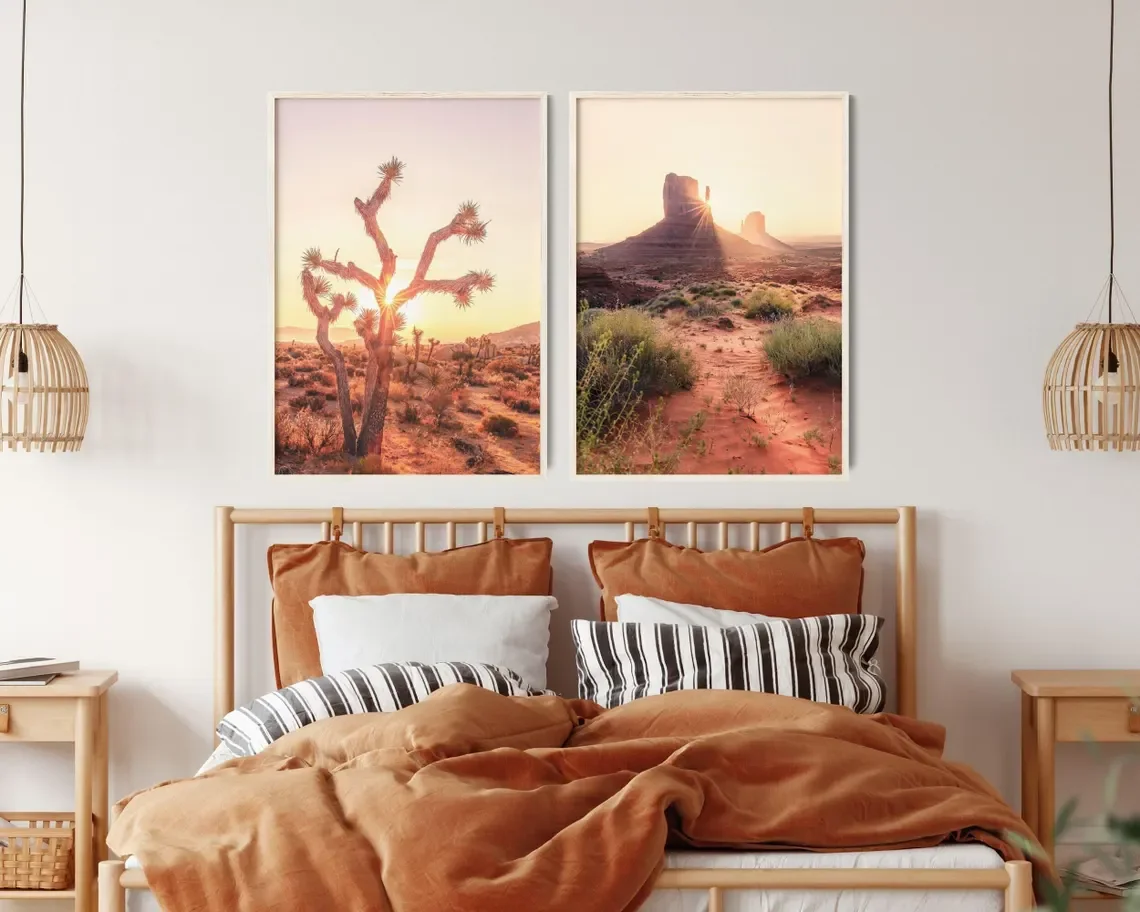 Tree Print, Blush Pink 2 Pieces Wall Art, Arizona Desert Art Print Set, Cactus Art, Printable Poster, Sunset Desert Photography