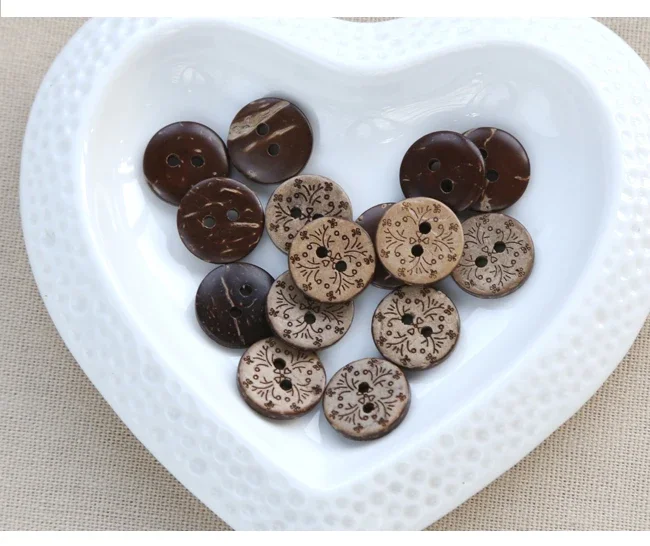 50pcs/Lot Size:13mm--15mm Vintage Flower Vine Design Two Hole Coconut Button Sewing for Scrapbooking（kk-2002）