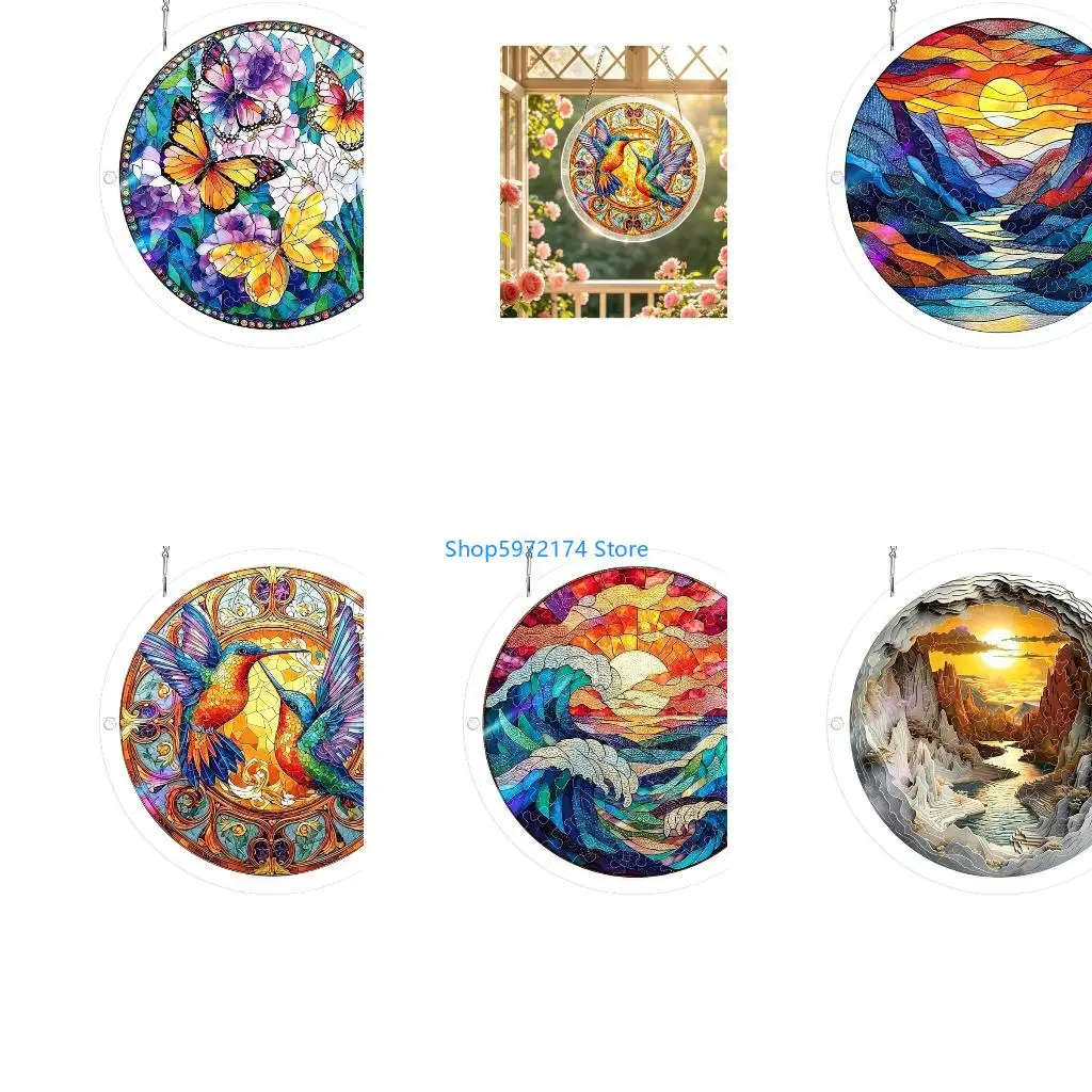 Y3NB Acrylic Puzzle Sun Catchers Stained Glass Window Hanging,Scenery Suncatchers
